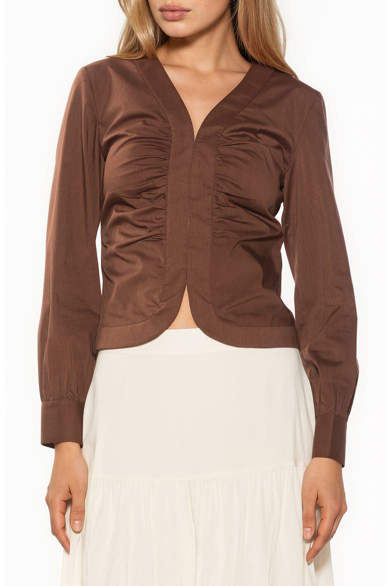 Noa Ruched Long Sleeve Shirt, Main, color, BROWN