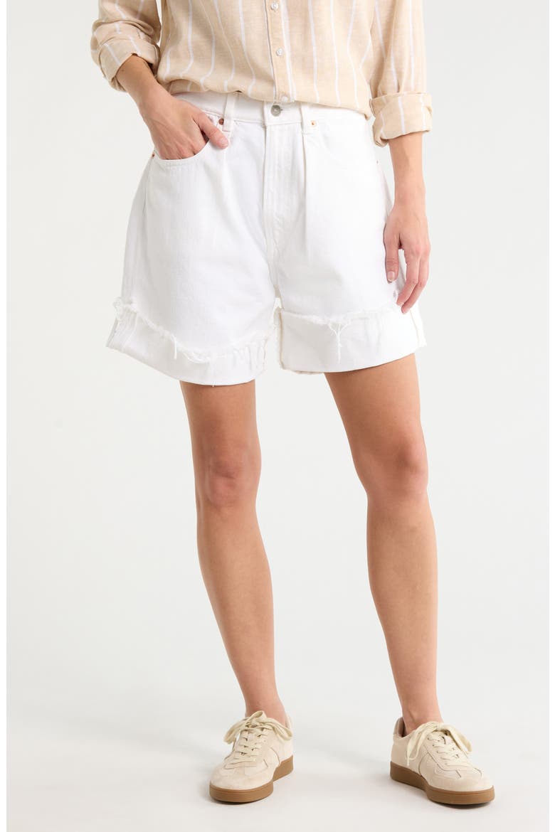 Brooke Fray Hem Cuffed Denim Shorts, Main, color, WHITE WASH