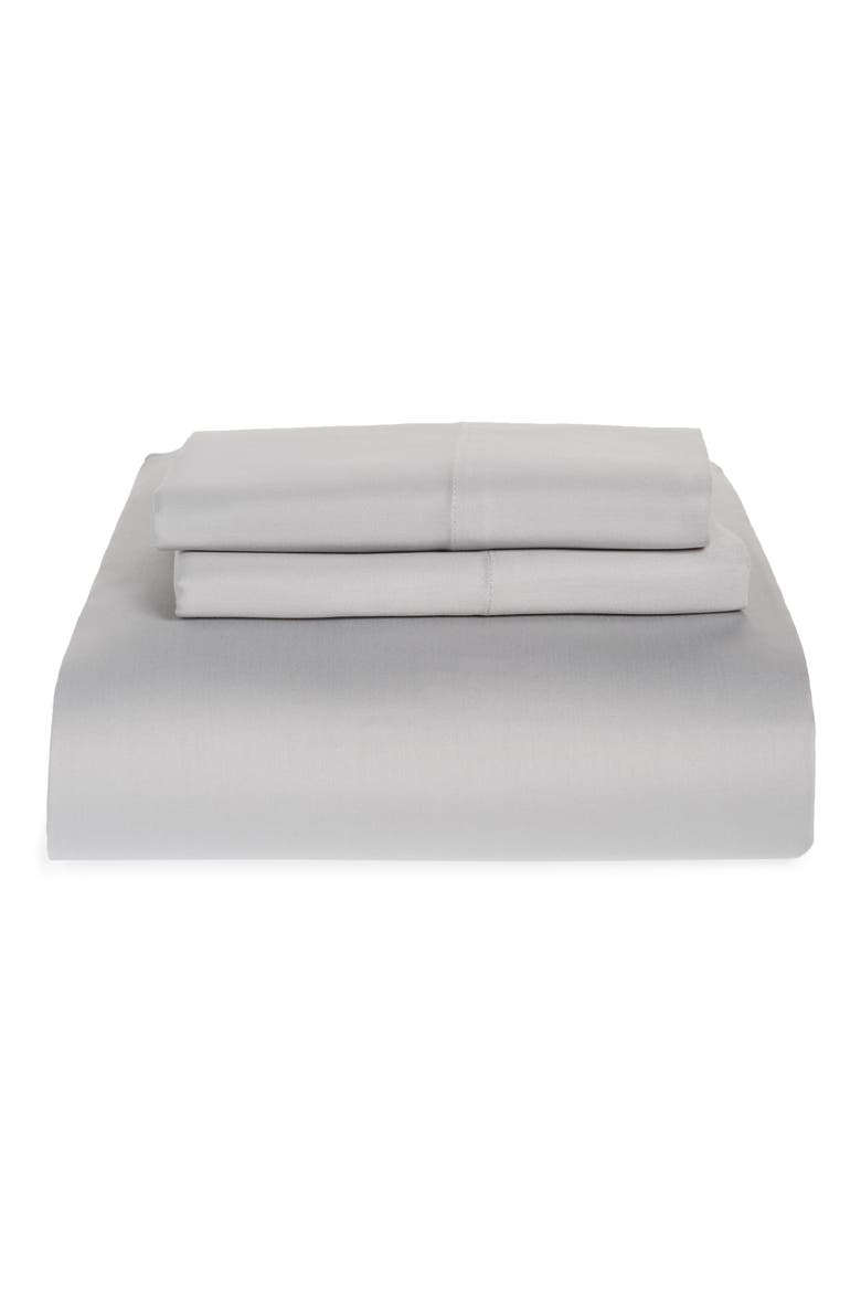 Sateen Fitted Sheet & Pillowcase Set, Main, color, GREY SILK