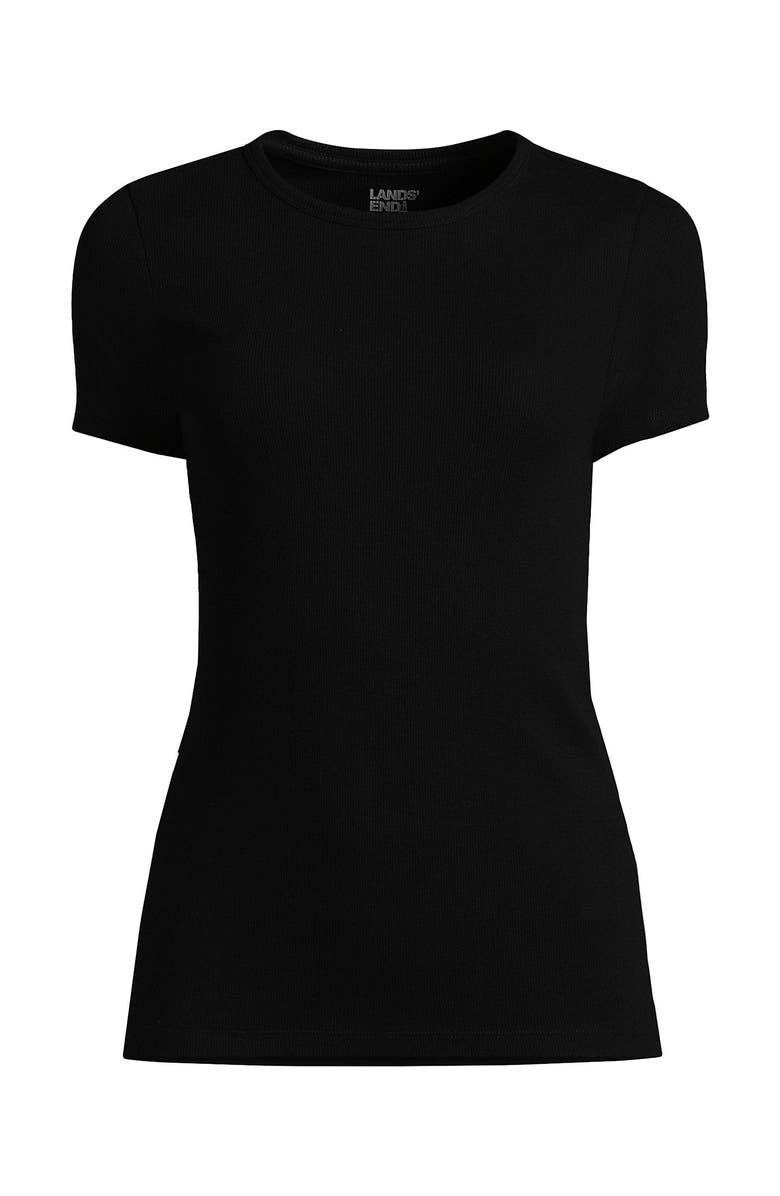 Lands' End Plus Size Micro Rib T-Shirt, Alternate, color, Black