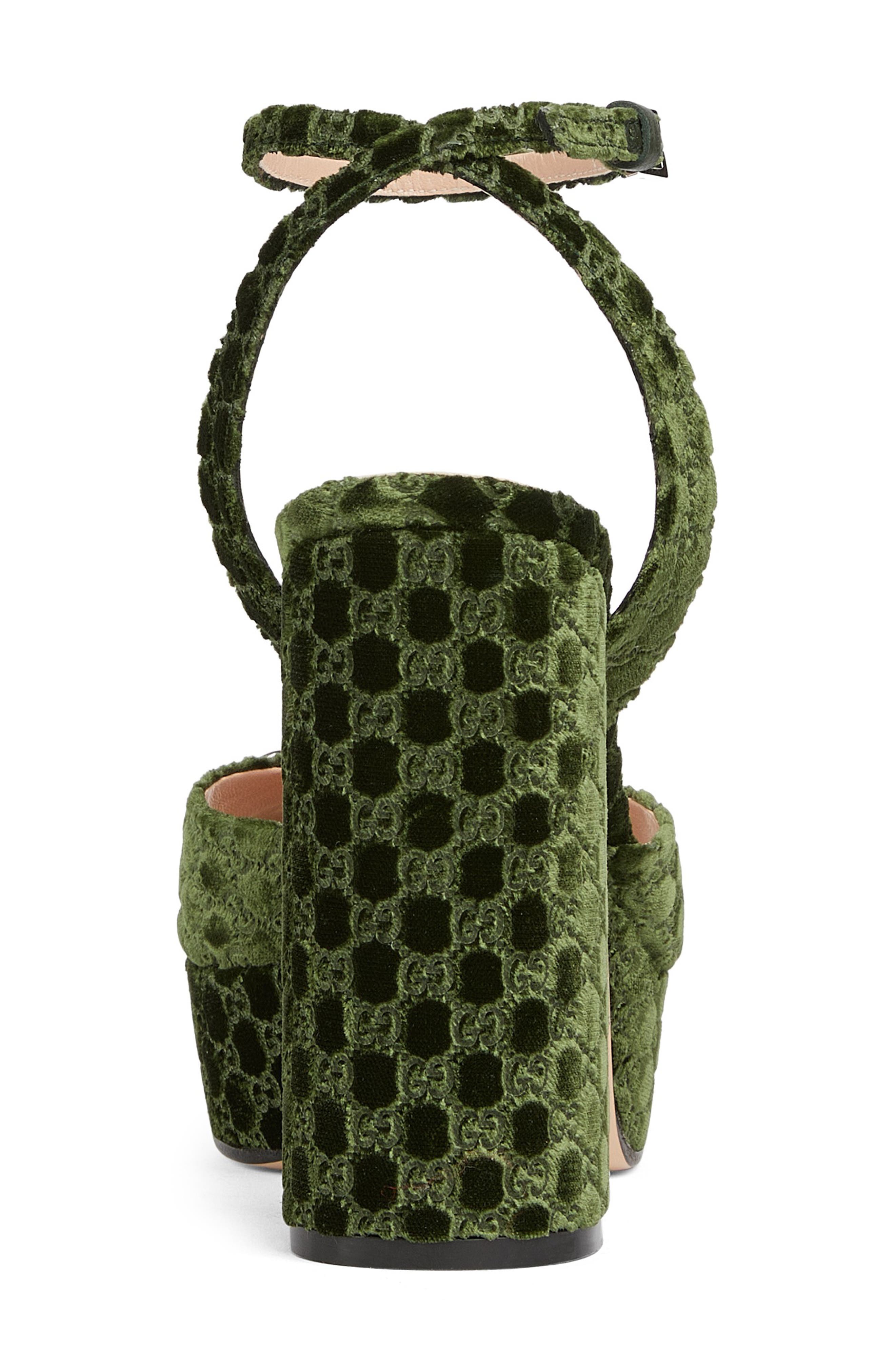 Gucci Lady Horsebit GG Logo Velvet Platform Sandal, Alternate, color, Dark Green
