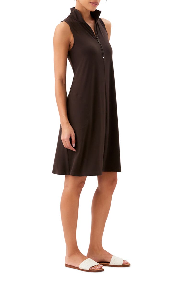 Travel Jersey Half Zip Shift Dress, Alternate, color, BROWN