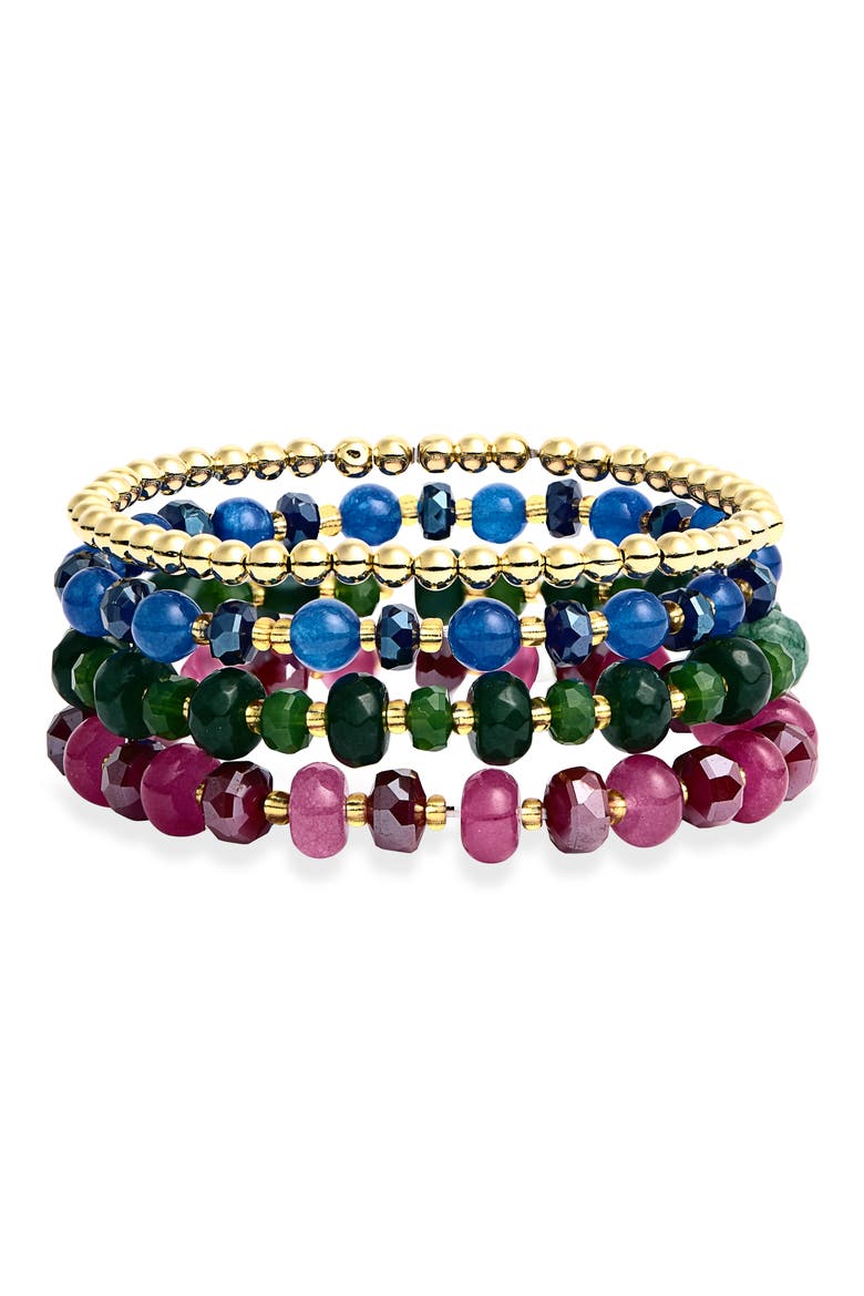 Set of 4 Mixed Glass Bead Stretch Bracelets, Main, color, MULTI