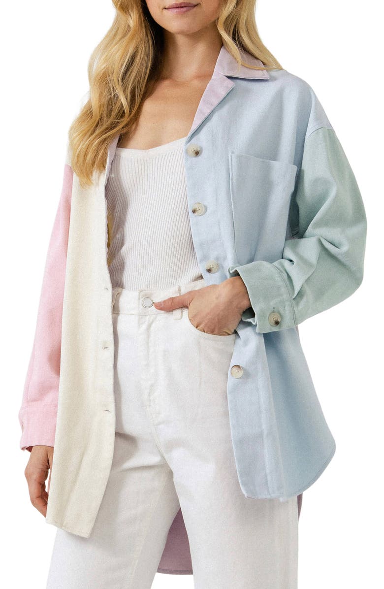 English Factory Oversize Colorblock Shirt Jacket, Alternate, color, 