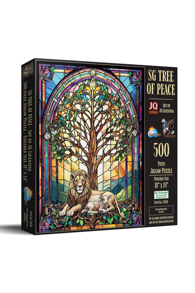 Tree of Peace Stained Glass 500 piece Jigsaw Puzzle for Adults, Main, color, Multicolor