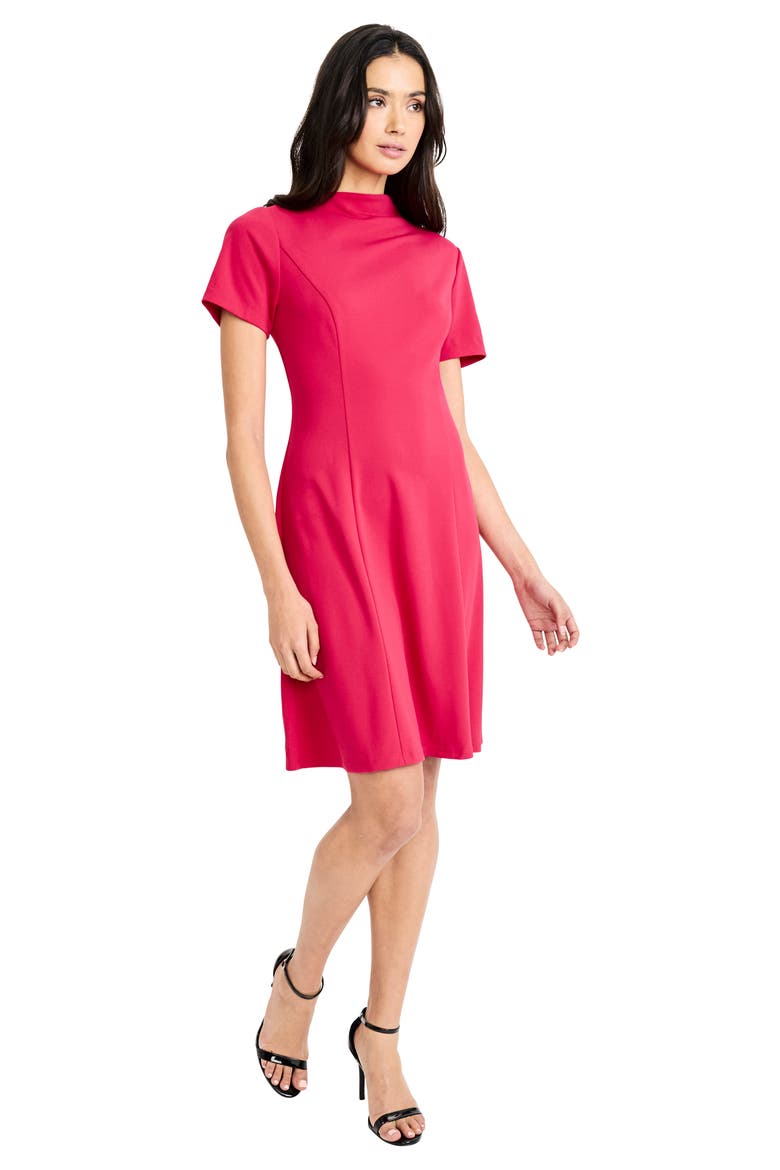 Mock Neck Short Sleeve A-Line Minidress, Alternate, color, JAZZY PINK
