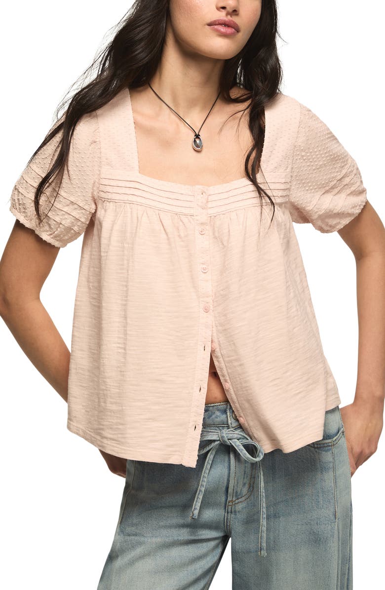 Lucky Brand Clip Dot Pintuck Top, Main, color, Sepia Rose
