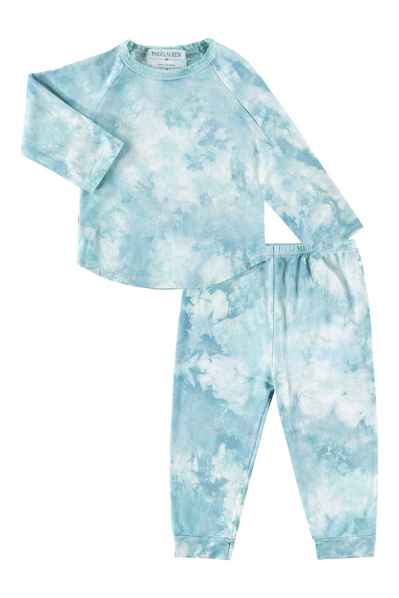 Kids' Tie Dye Long Sleeve Top & Pants French Terry Lounge Set, Main, color, AQUA