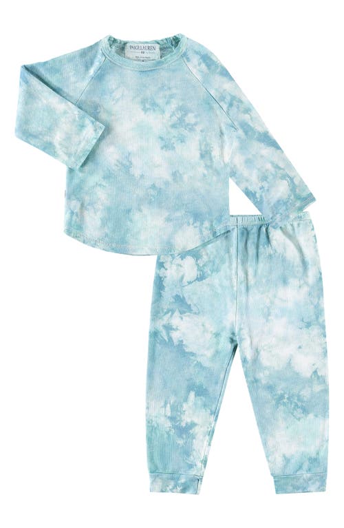 Paigelauren Kids' Tie Dye Long Sleeve Top & Pants French Terry Lounge Set In Aqua
