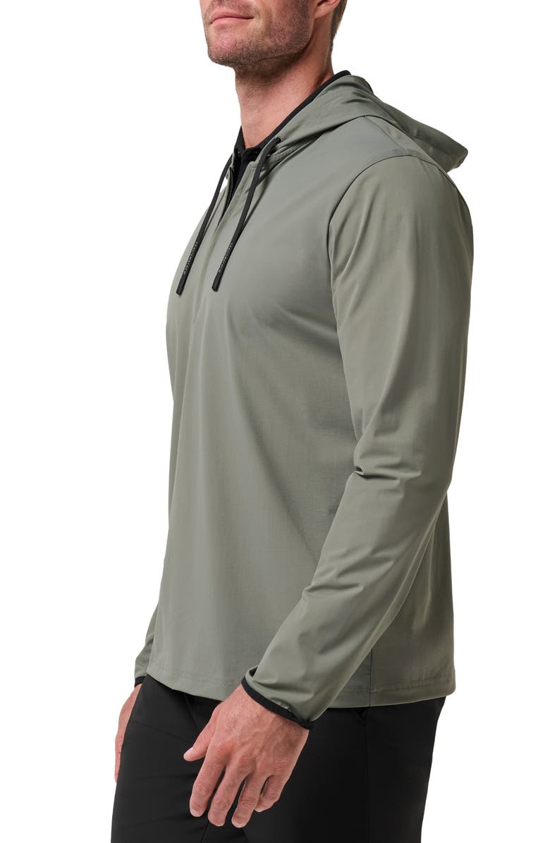 TravisMathew Hero Hour Performance Half Zip Hoodie, Alternate, color, Dark Olive