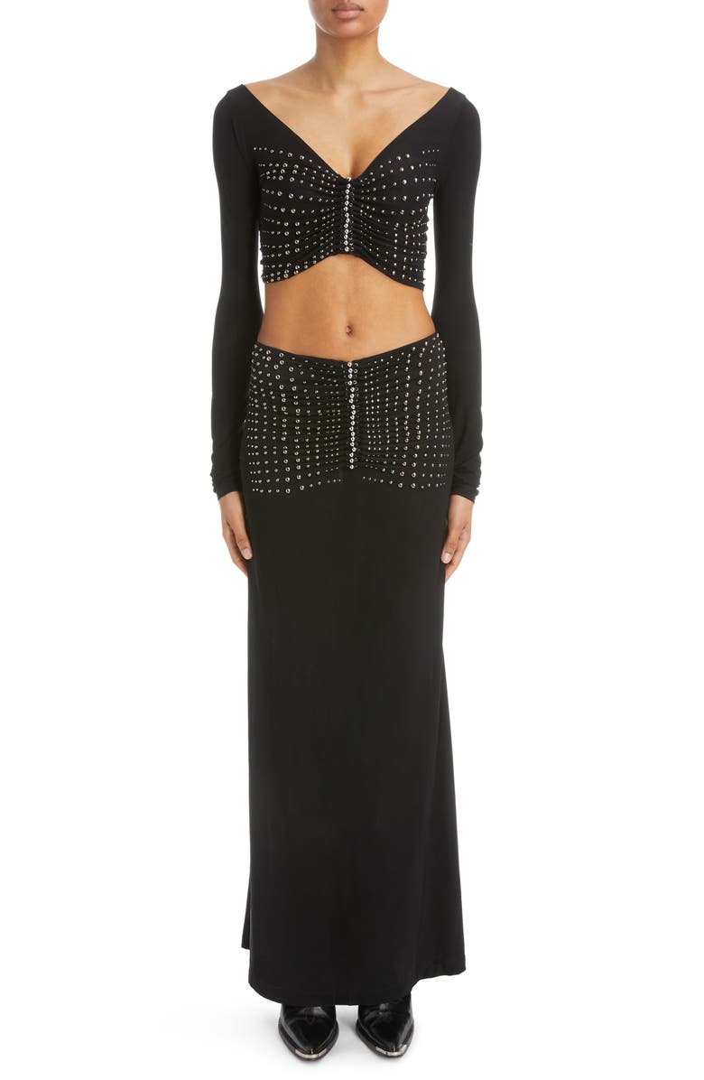 Rabanne Sparkle Detail Column Maxi Skirt, Alternate, color, 