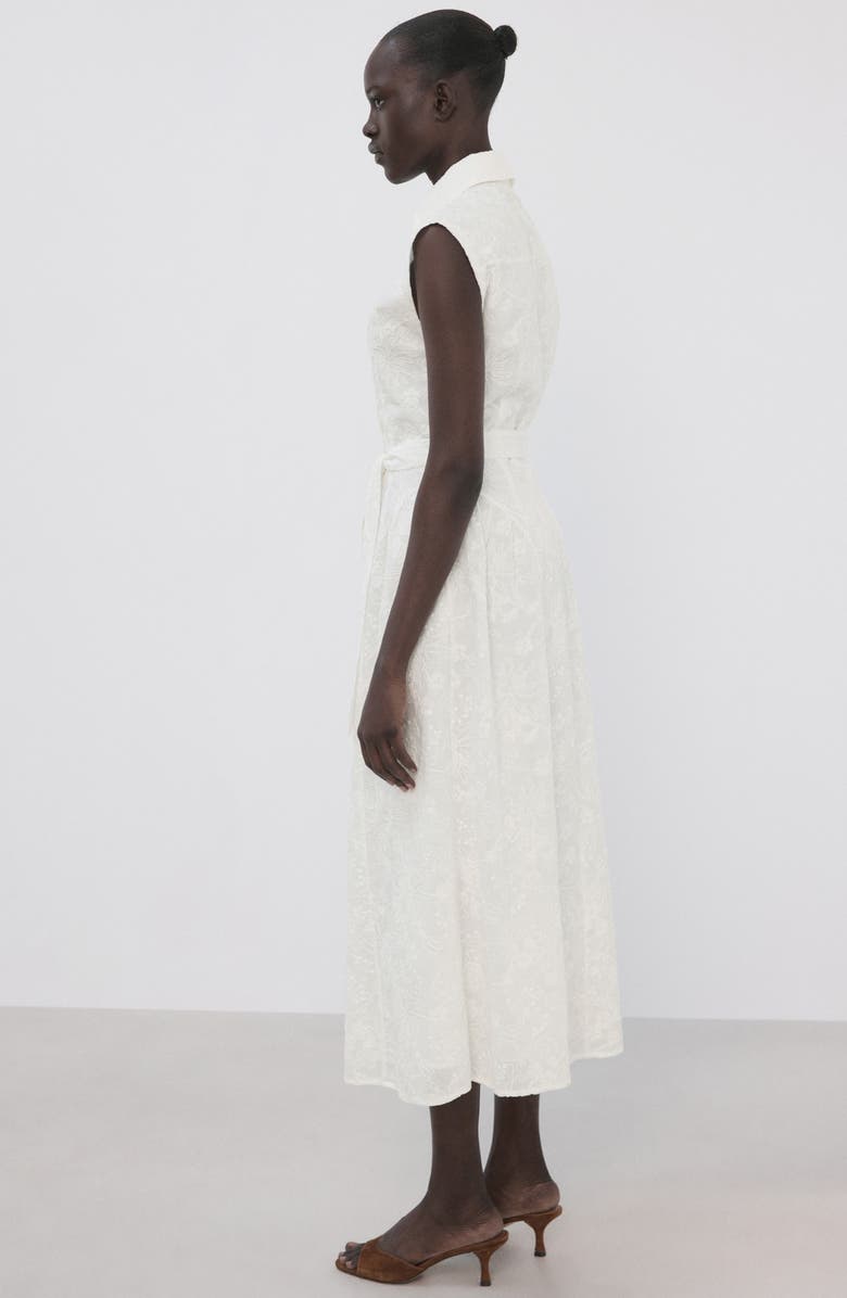 MANGO Embroidered Sleeveless Maxi Shirtdress, Alternate, color, Ecru