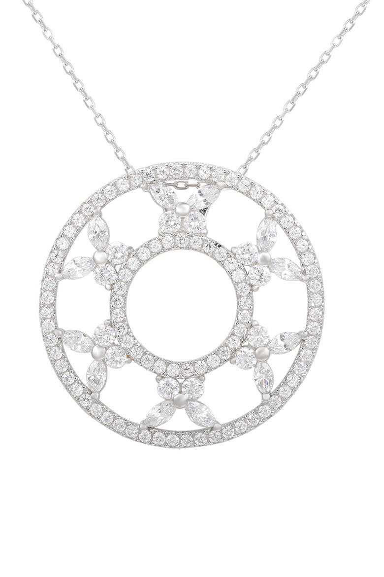 Sterling Silver Cubic Zirconia Circle Butterfly Necklace, Main, color, WHITE