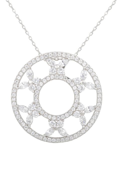 Sterling Silver Cubic Zirconia Circle Butterfly Necklace