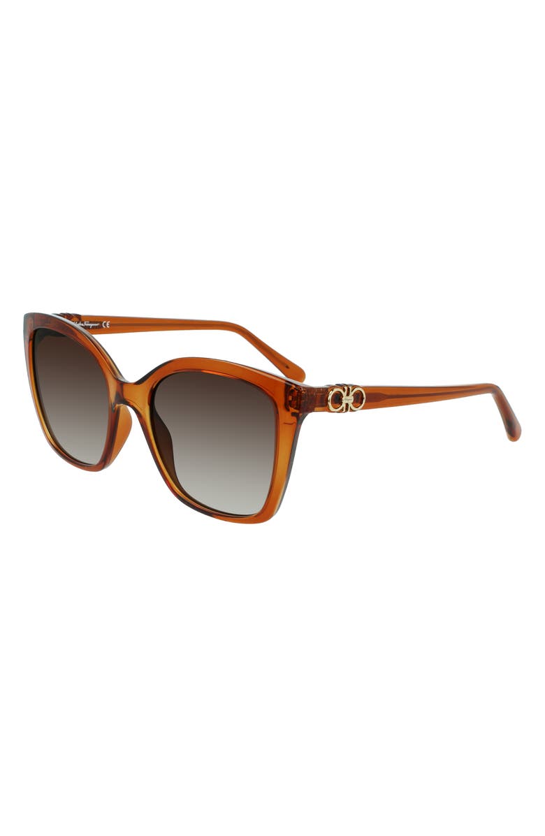 FERRAGAMO Gancini 54mm Rectangular Sunglasses, Alternate, color, Crystal Caramel