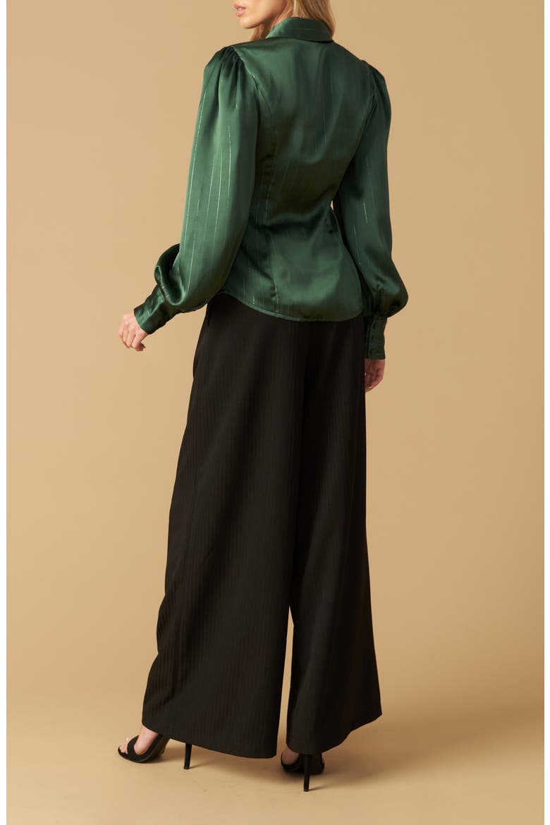 Long Sleeve Satin Button-Up Shirt, Alternate, color, EMERALD