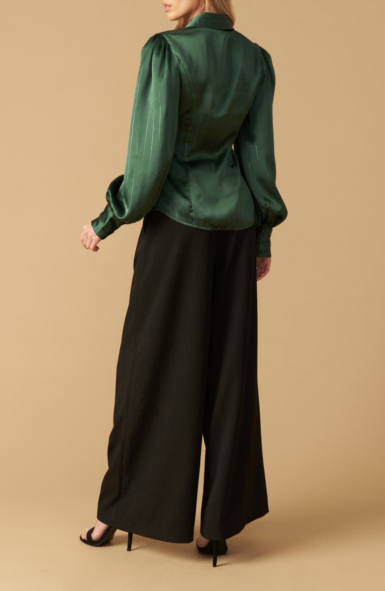 FLYING TOMATO Long Sleeve Satin Button-Up Shirt, Alternate, color, Emerald