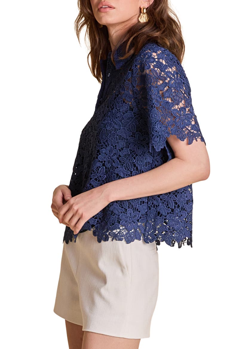 Lace Collar Shirt, Alternate, color, NAVY