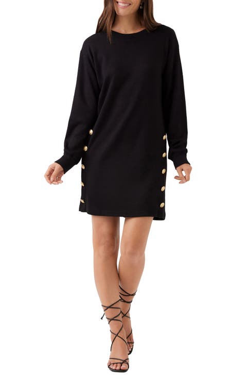 Button Detail Crewneck Long Sleeve Dress