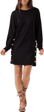 Karen Kane Button Detail Crewneck Long Sleeve Dress