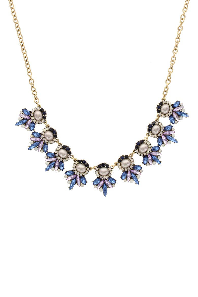 Juliet Cluster Frontal Necklace, Main, color, BURNISHED GOLD / BLUE