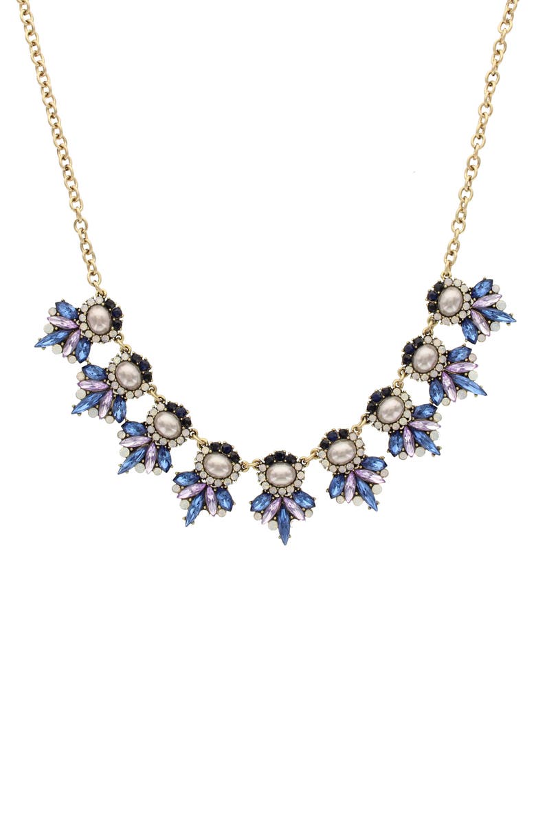 OLIVIA WELLES Juliet Cluster Frontal Necklace, Main, color, Burnished Gold / Blue