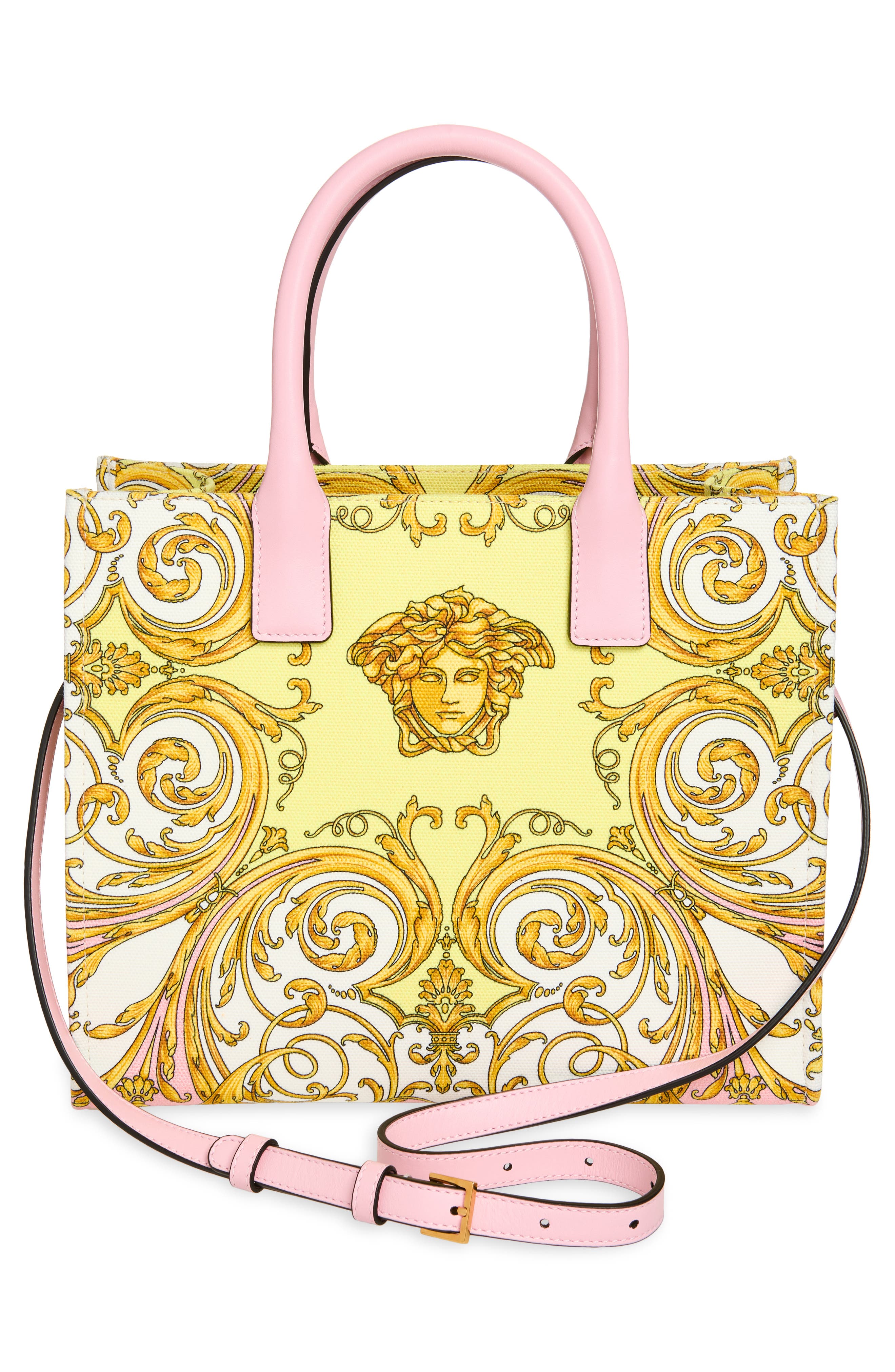 Versace Small La Medusa Canvas Tote, Alternate, color, Pastel Pink Gold
