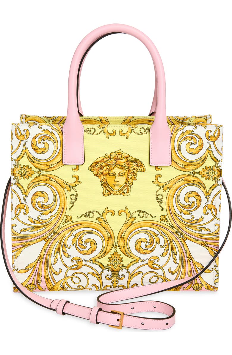 Versace Small La Medusa Canvas Tote, Alternate, color, Pastel Pink Gold