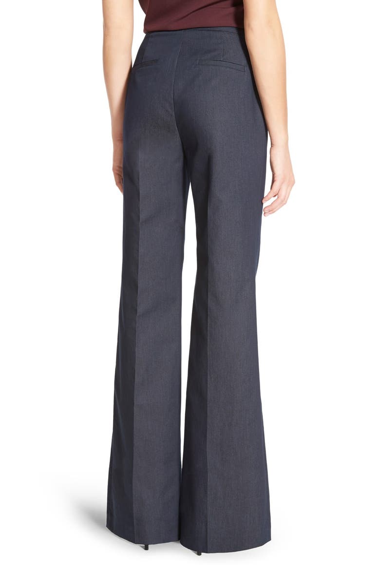 High Waist Denim Flare Leg Trousers, Alternate, color, DARK INDIGO