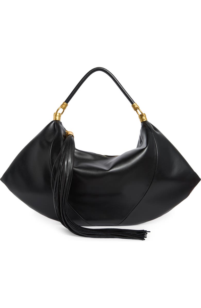 BCBG Tassel Water Repellent Shoulder Bag, Main, color, Black