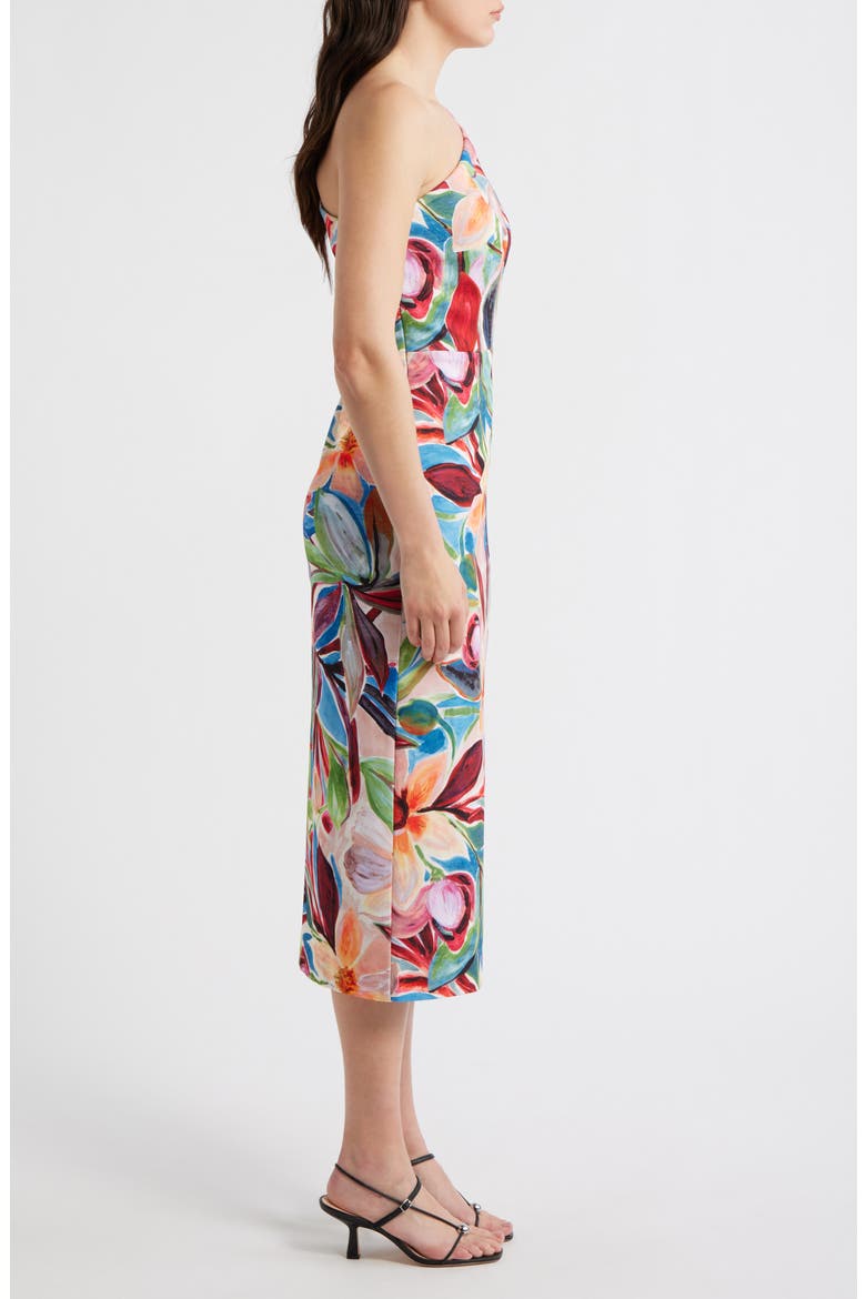 One-Shoulder Tropical Floral Midi Dress, Alternate, color, BLUE MULTI