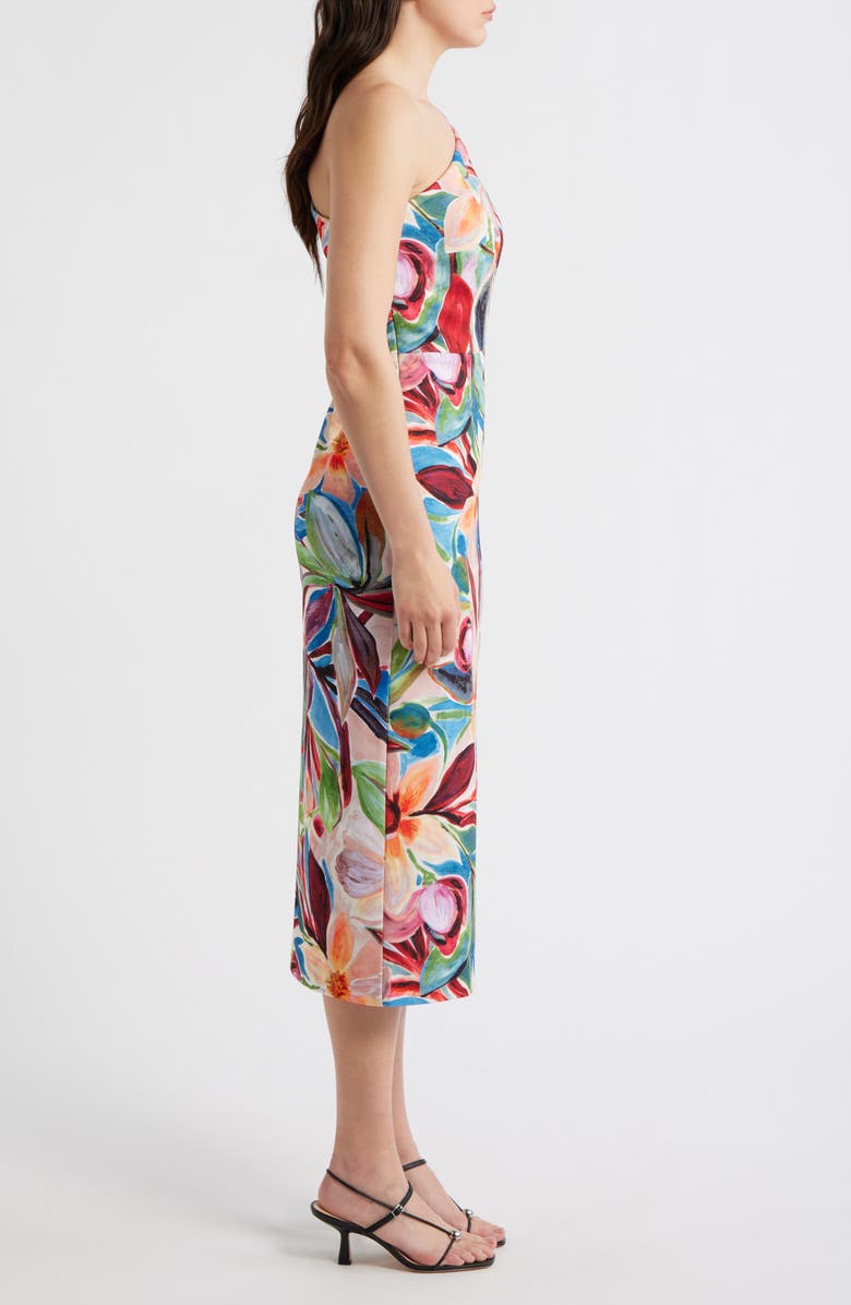 Vince Camuto One-Shoulder Tropical Floral Midi Dress, Alternate, color, Blue Multi