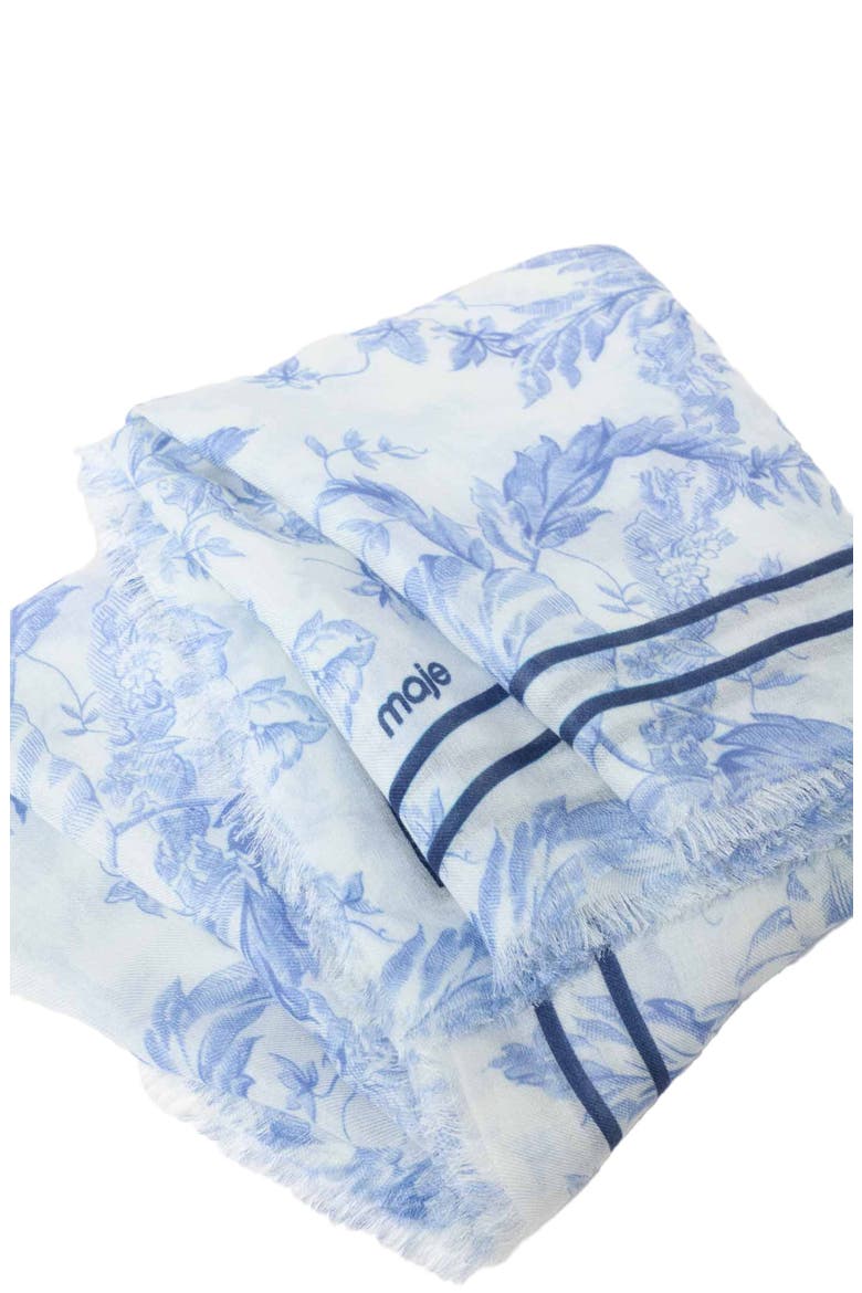 Floral print wool blend shawl, Alternate, color, White/blue