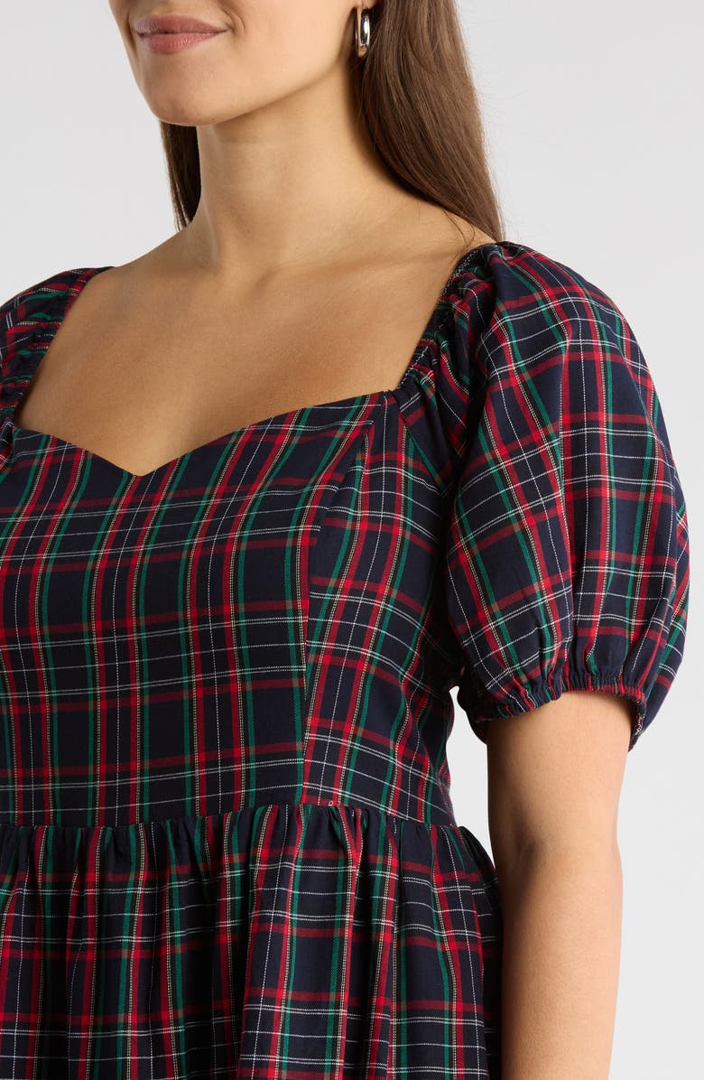 SUGARLIPS Arvada Plaid Puff Sleeve Dress, Alternate, color, Navy-Multi