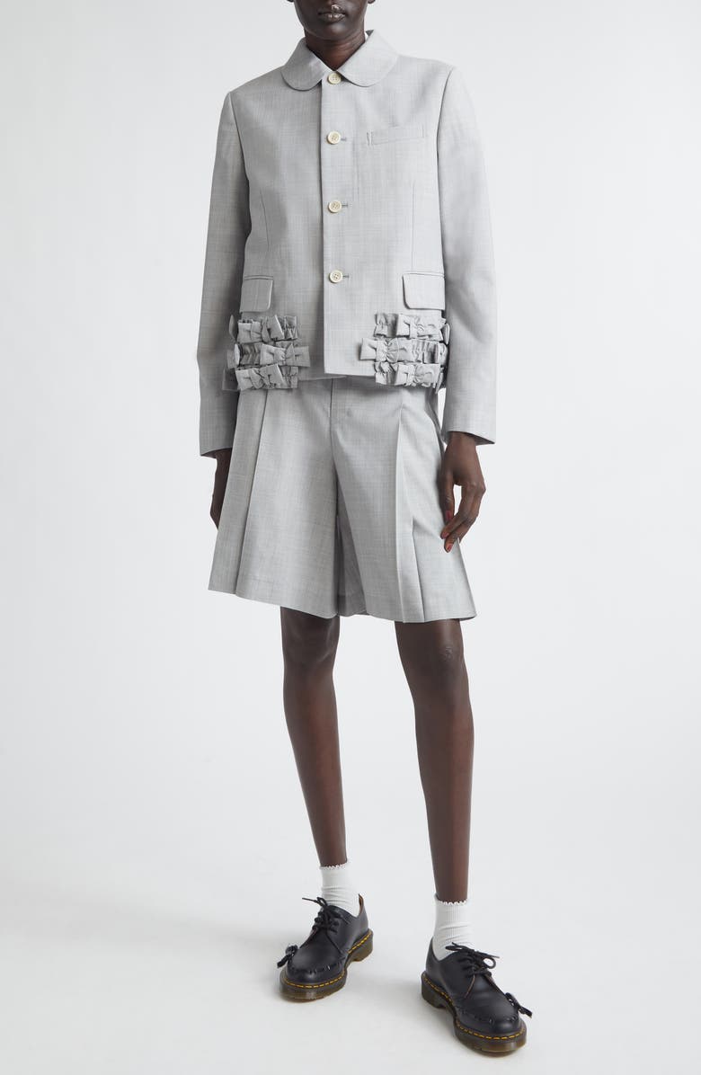 Comme des Garçons Girl Pleated Yarn Dyed Tropical Wool Shorts, Alternate, color, Grey/ Pink