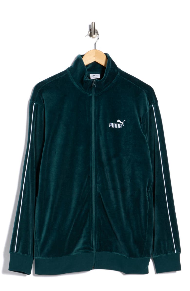 PUMA Essentials Elevated Velour Track Jacket, Alternate, color, Green Terrain