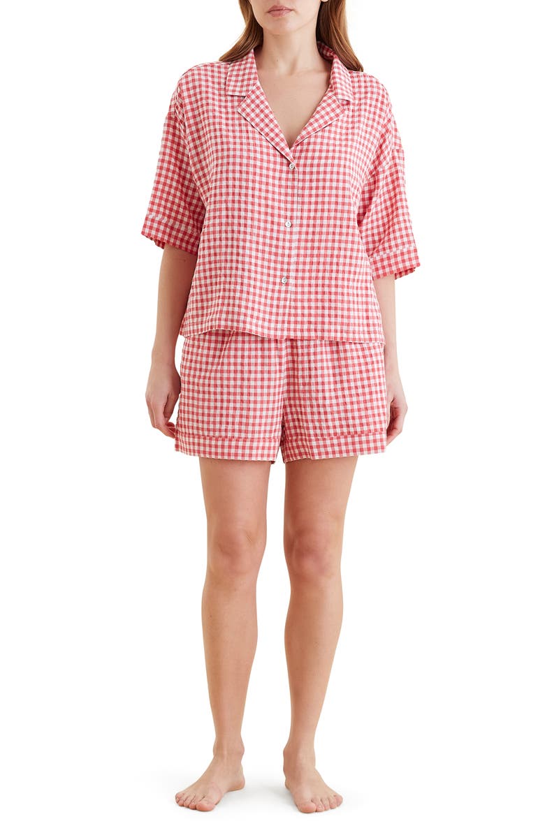 Papinelle Gingham Seersucker Short Pajamas, Main, color, Geranium
