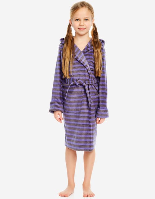 Leveret Kids Printed Fleece Hooded Robe In Purple