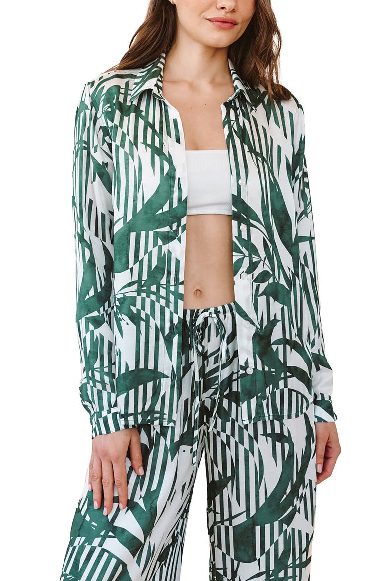 Abstract Leaf Print Button-Up Shirt, Alternate, color, PALM PARADISE