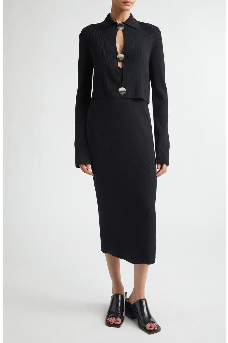 Rib Virgin Wool Sweater Slipdress, Alternate, color, BLACK
