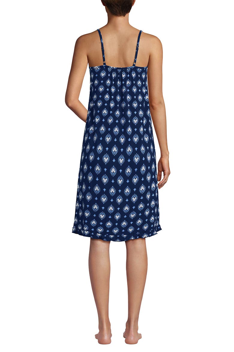 Cooling Knee Length Slip Nightgown, Alternate, color, Deep Sea Navy Large Foulard