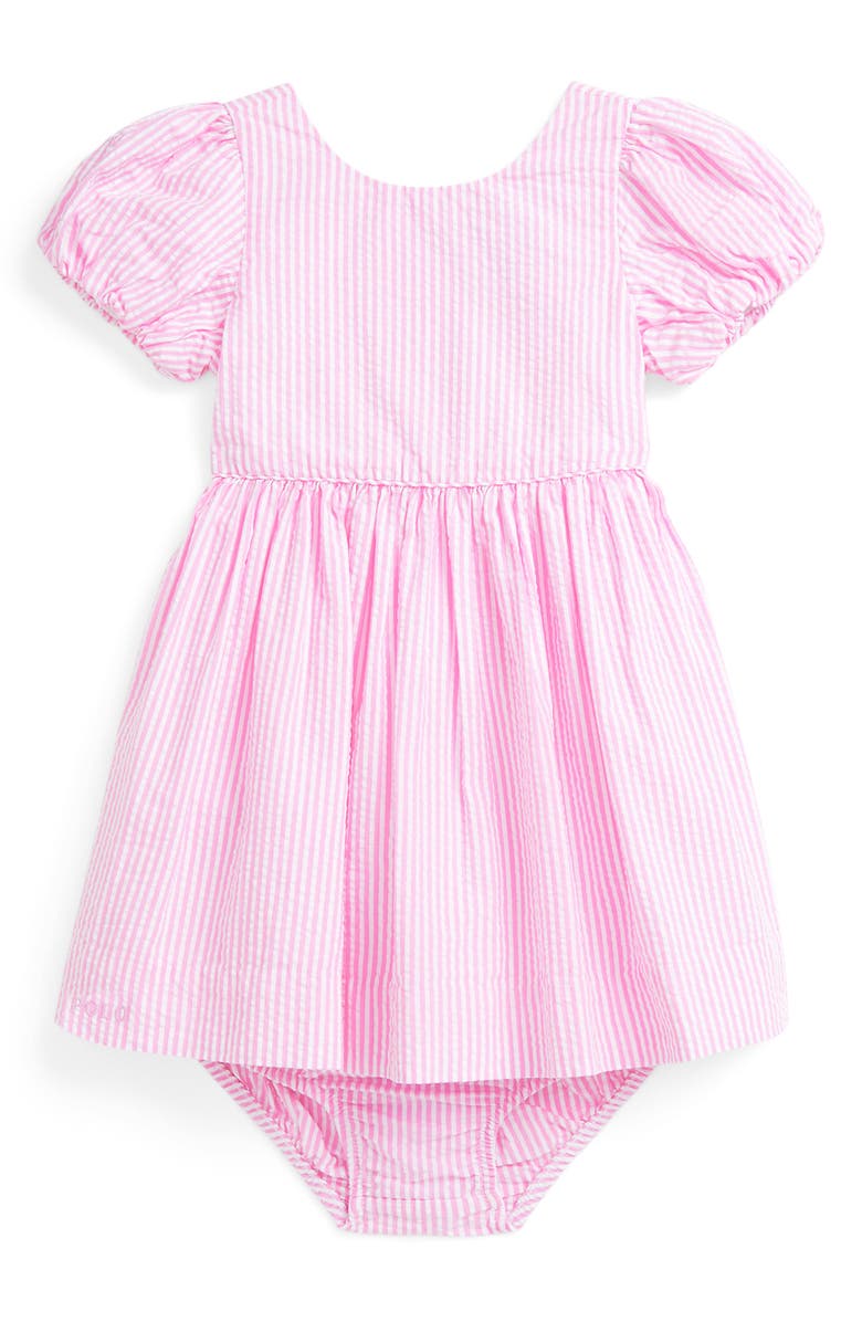 Ralph Lauren Stripe Cotton Seersucker Dress & Bloomers, Main, color,