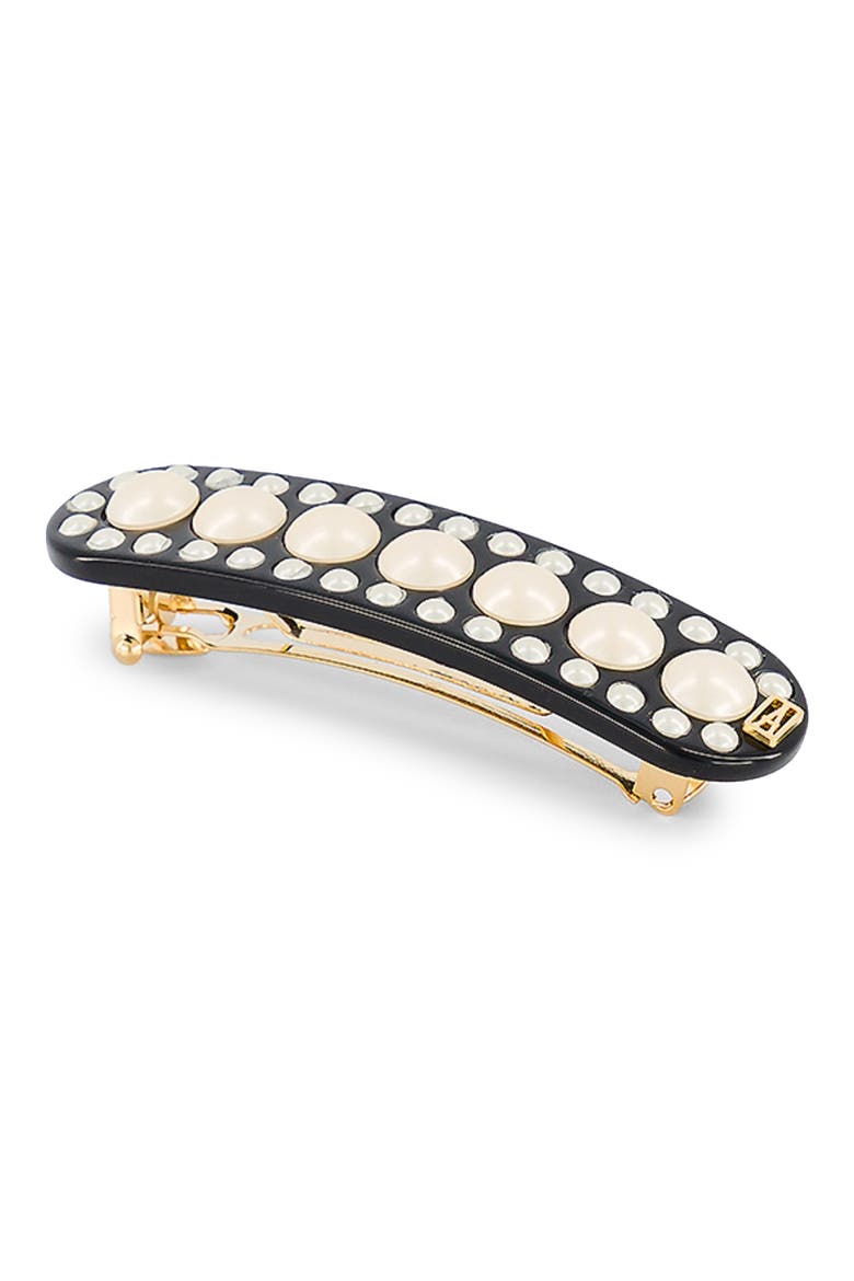 Small Imitation Pearl Barrette, Alternate, color, BLACK