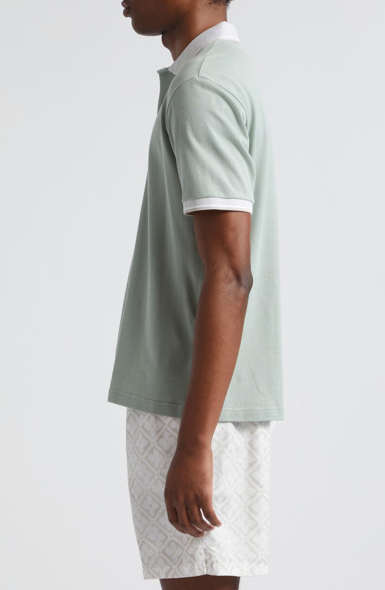 Eleventy Contrast Trim Cotton Piqué Polo, Alternate, color, Military Green