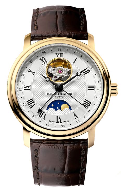 Classics Heartbeat Moon Phase Leather Strap Watch, 40mm