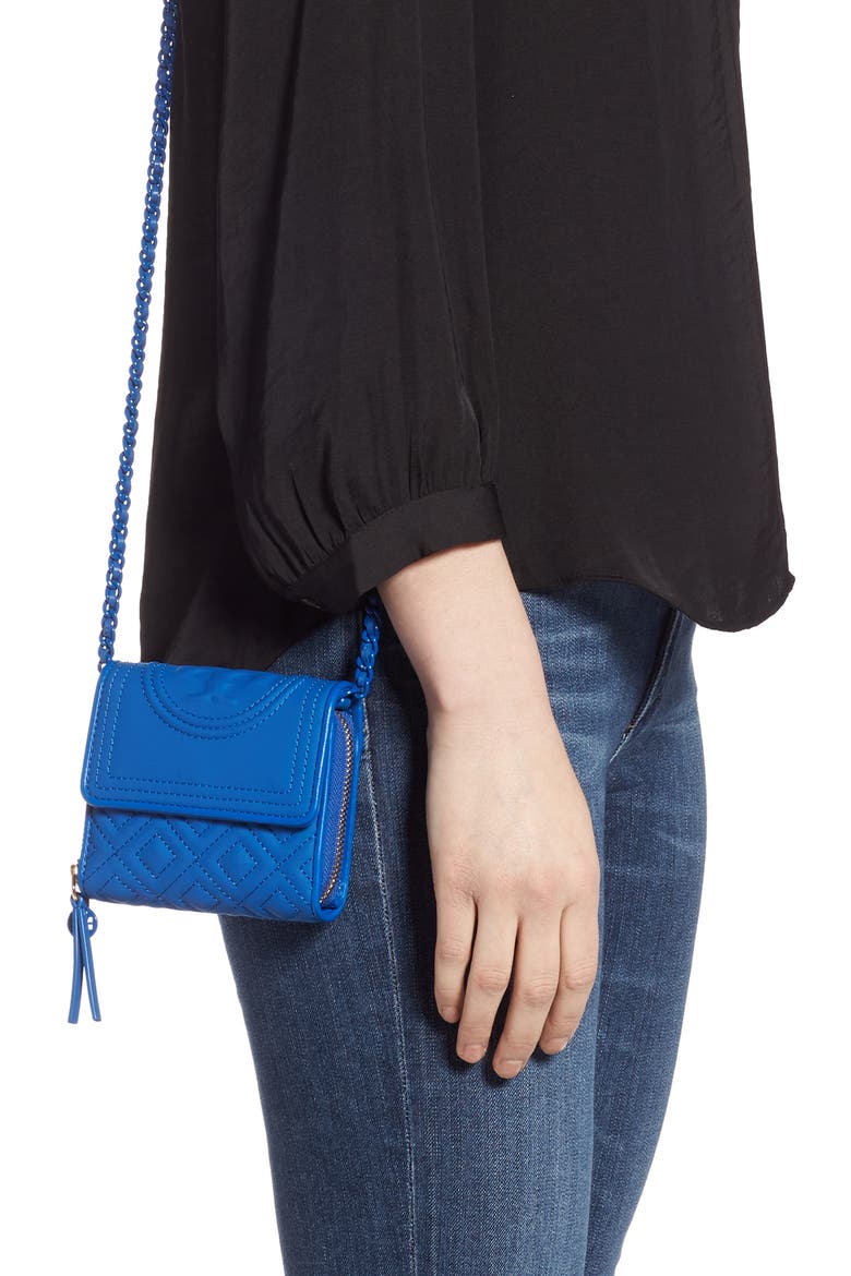 Mini Fleming Matte Wallet on a Chain, Alternate, color, MEDITERRANEAN BLUE