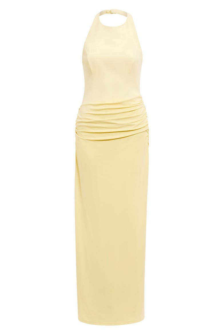Lula Ruched Halter Gown, Alternate, color, SOFT YELLOW