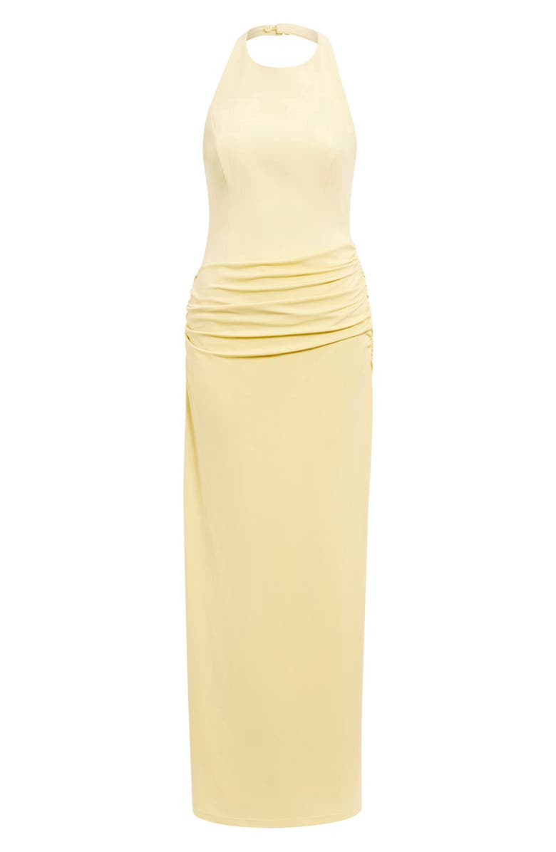 Ever New Lula Ruched Halter Gown, Alternate, color, Soft Yellow
