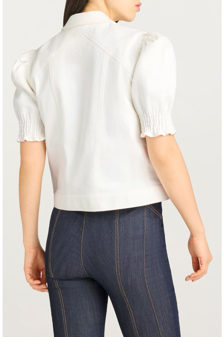 Roselyn Puff Sleeve Stretch Denim Jacket, Alternate, color, WHITE