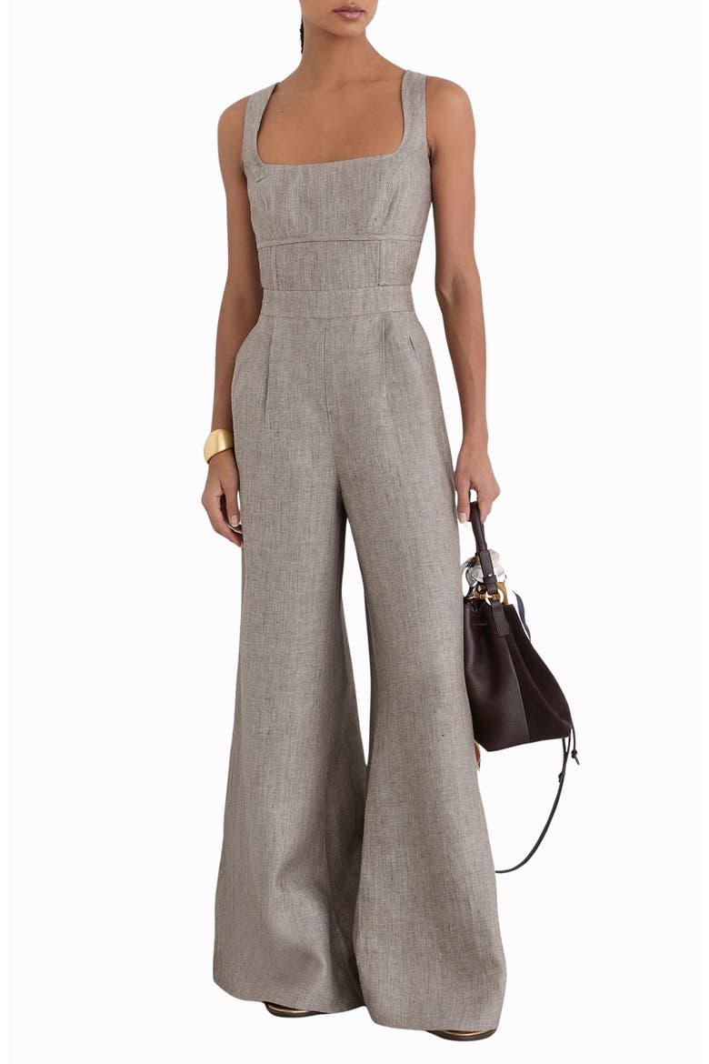 Flora Square Neck Wide Leg Linen Jumpsuit, Alternate, color, NEUTRAL
